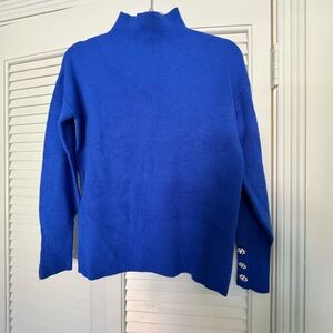 Tahari Royal Blue Mock Turtleneck Sweater with rhinestone buttons on sleeves